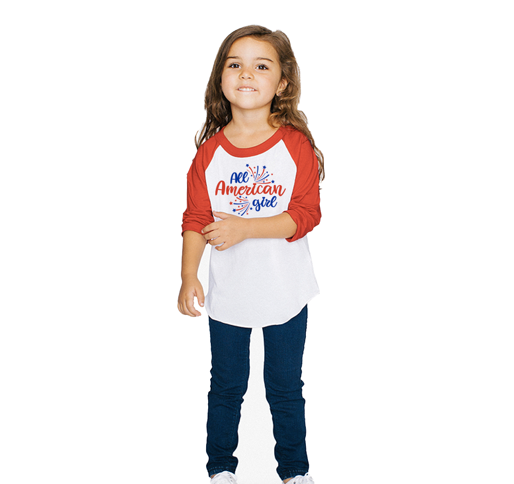 Toddler All American Girl 3/4 Sleeve Baseball Tee