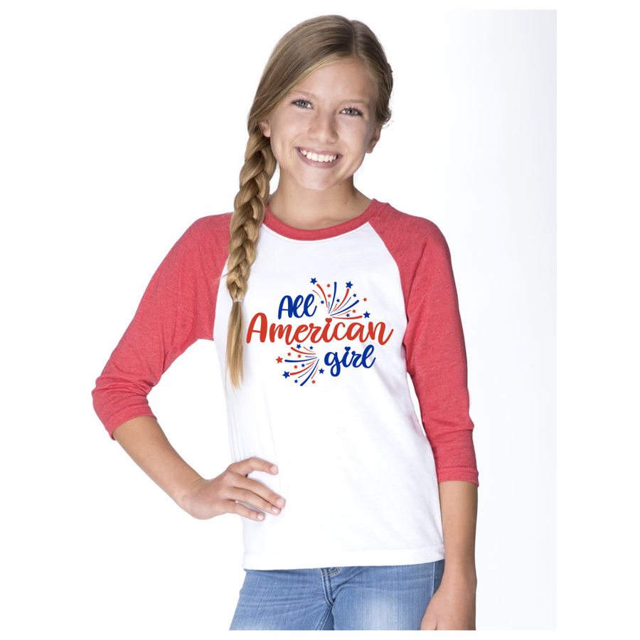 Youth All American Girl 3/4 Sleeve Baseball Tee