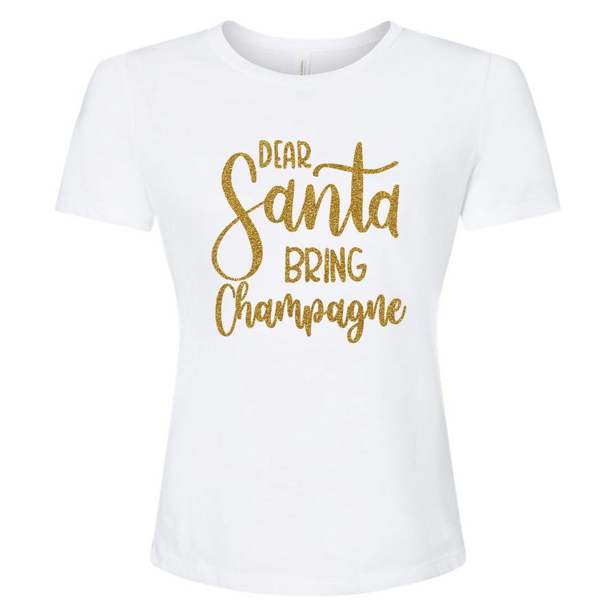 Triblend Women's Dear Santa Bring Champagne Crew Neck T-Shirt