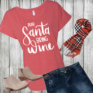 Triblend Women's Dear Santa Bring Wine Dolman