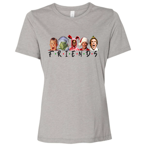 Triblend Women's Holiday Friends Grey V-Neck Long Sleeve Shirt