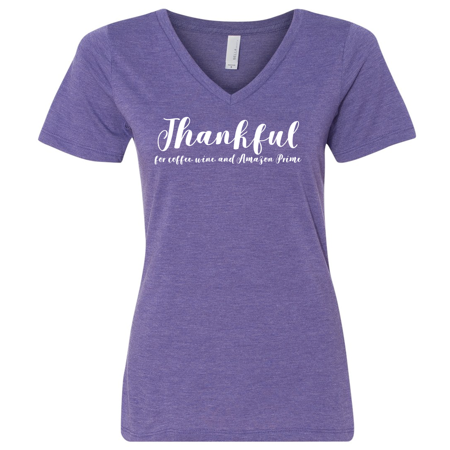 Triblend Thankful for Coffee, Wine, and Amazon Prime Women's T-Shirt
