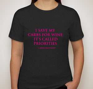 Triblend Women's Carrie Bradshaw Wine/Carbs Quote Relaxed Crew