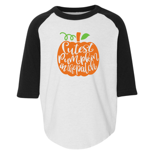 Cutest Pumpkin In The Patch 3/4 Sleeve Baseball Tee (Toddler)