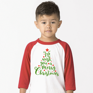 We Wish You a Merry Christmas 3/4 Sleeve Baseball Tee (Toddler and Youth)