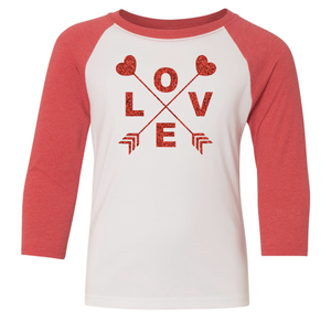 Glitter Love 3/4 Sleeve Raglan (Toddler and Youth)