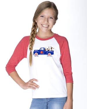Youth Football Truck 3/4 Sleeve Baseball Tee